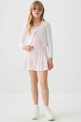 Ardene Kids Striped Pleated Skirt in Light Pink | Size | Polyester/Spandex