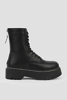 Ardene Chunky Sole Combat Boots in Black | Size | Faux Leather/Polyester | Eco-Conscious