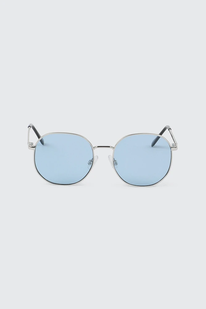 Ardene Colored lense Round Sunglasses in Medium Blue