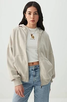 Ardene Oversized Zip Up Hoodie in Beige | Size | Polyester/Cotton | Fleece-Lined