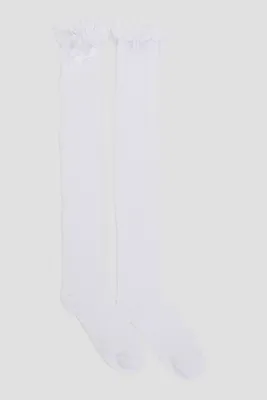 Ardene Ruffle Over-the-Knee Socks in White | Polyester/Spandex