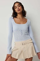 Ardene Square Neck Pointelle Sweater in Light Blue | Size | Polyester/Rayon