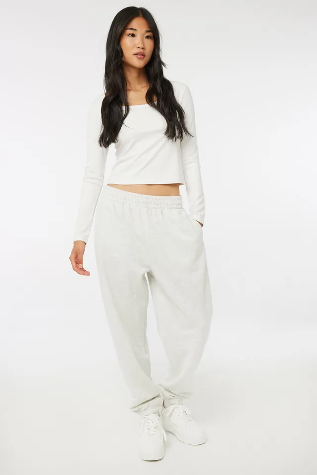 Ardene Solid Baggy Sweatpants in Khaki, Size, Polyester/Cotton, Fleece- Lined, Eco-Conscious
