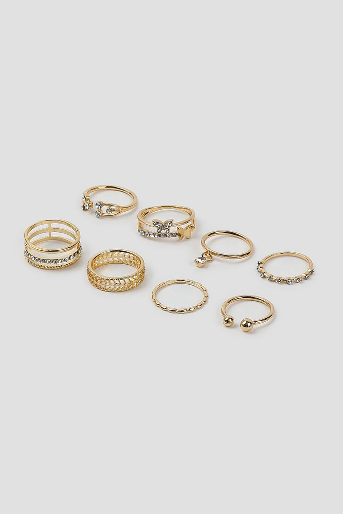 Ardene 10-Pack Stone Thin Rings in Gold | Size