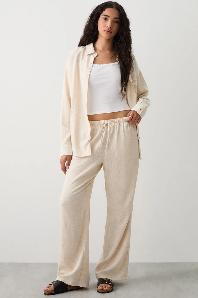 Ardene Wide Leg Linen Blend Pants in Beige | Size | Rayon