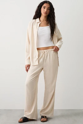 Ardene Wide Leg Linen Blend Pants in Beige | Size | Rayon