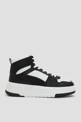 Ardene Two-Tone High Top Sneakers in Black | Size | Faux Leather