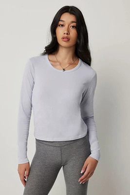 Ardene Basic Crop Long Sleeve T-Shirt in Light Blue | Size | Cotton/Elastane | Eco-Conscious