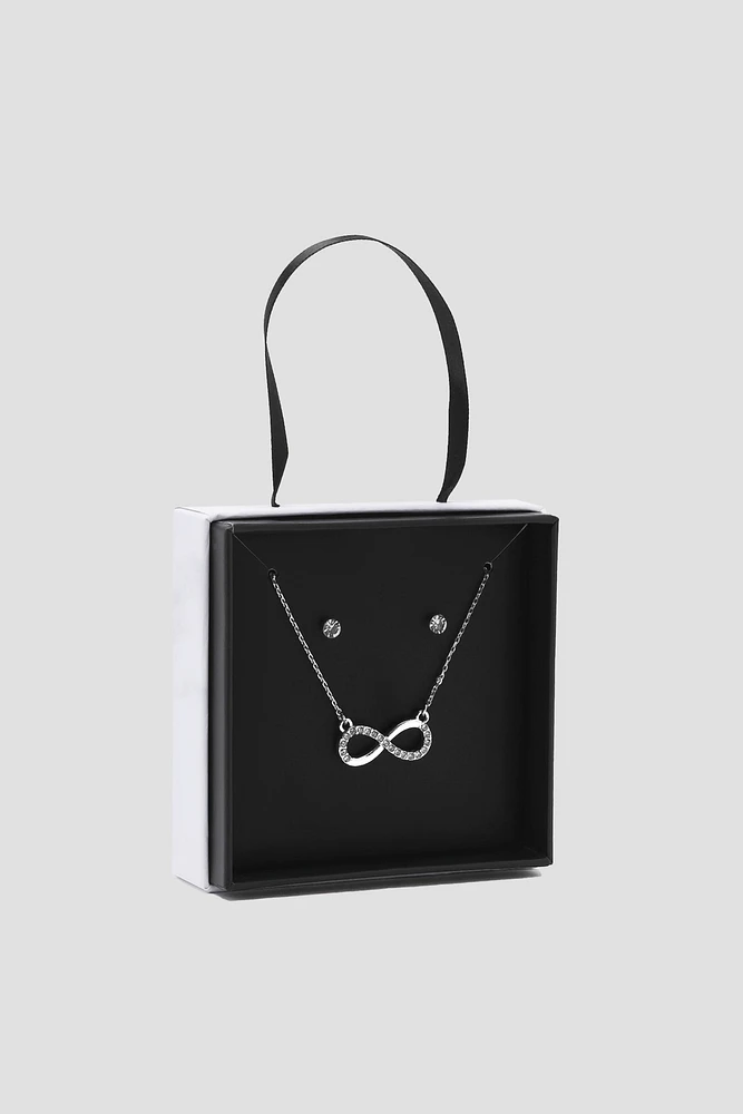 Ardene Infinity Necklace & Earring Gift Set in Silver | Stainless Steel