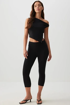 Ardene Wide Waistband Capri Leggings in Black | Size | Spandex/Cotton