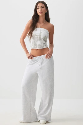Ardene Wide Leg Sweatpants with Foldover Waistband in Light Grey | Size | Polyester/Cotton | Fleece-Lined