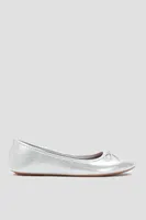 Ardene Ballet Flats with Bow in Silver | Size | Faux Leather/Faux Suede