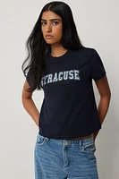 Ardene Crop Graphic T-Shirt in Dark Blue | Size | 100% Cotton