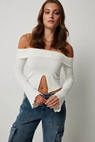 Ardene Off Should Top with Front Slit in | Size | Polyester/Elastane/Viscose