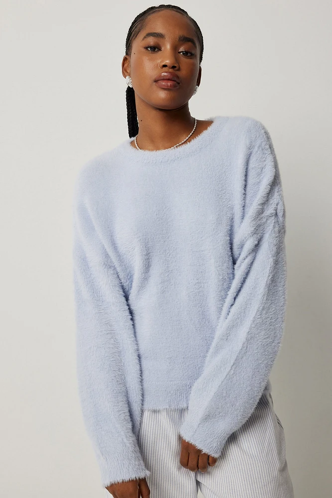 Ardene Loose Fit Fuzzy Sweater in Light Blue | Size | Nylon