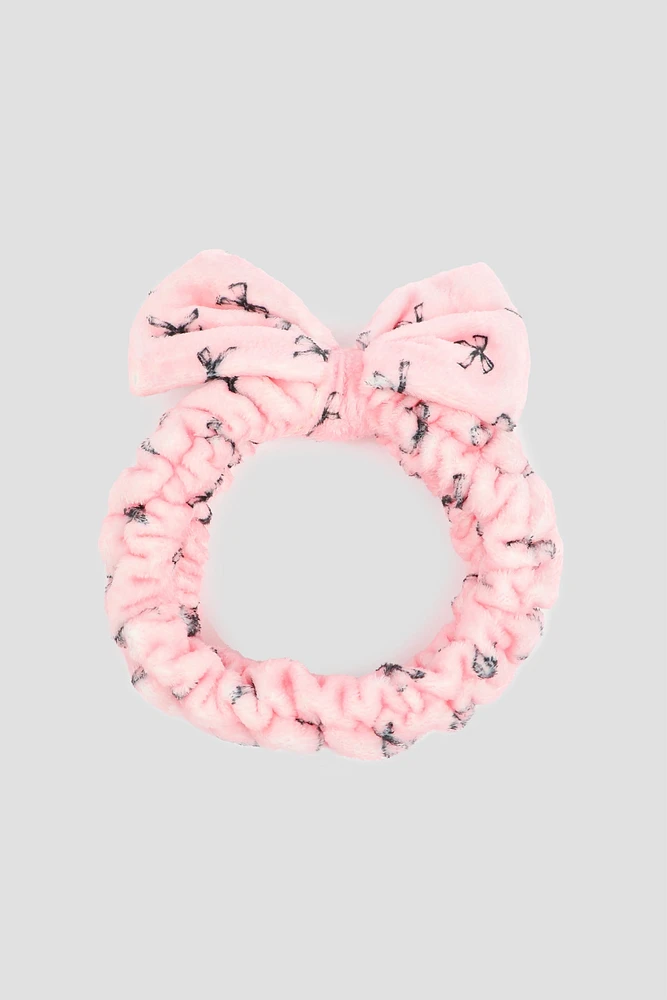 Ardene Bow Spa Headband in Light Pink | Polyester