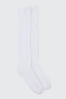 Ardene Ruffle Edge Knee High Socks in White | Polyester/Spandex