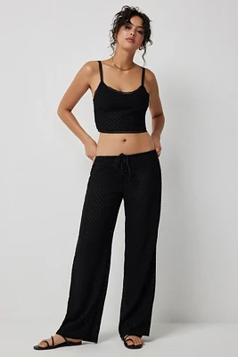 Ardene A.C.W. Crochet Lace Wide Leg Pants in Black | Size | Polyester/Spandex