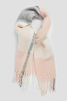 Ardene Boucle Plaid Scarf in Light Pink | Polyester