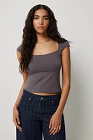 Ardene Trapeze Neckline T-Shirt in Dark Grey | Size | Spandex/Cotton