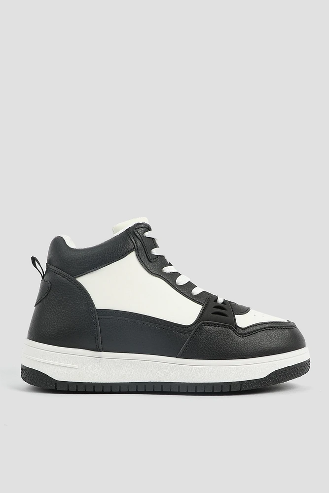 Ardene Two Tone Faux Leather High Top Sneakers in | Size | Eco-Conscious