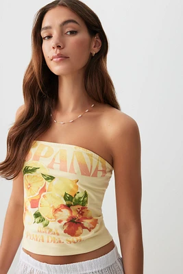 Ardene Printed Tube Top in Light Yellow | Size | Cotton/Elastane