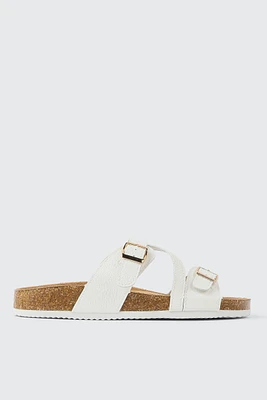 Ardene Two-Buckle Sandals with Criss Cross Detail in | Size | Faux Leather/Faux Suede | Eco-Conscious