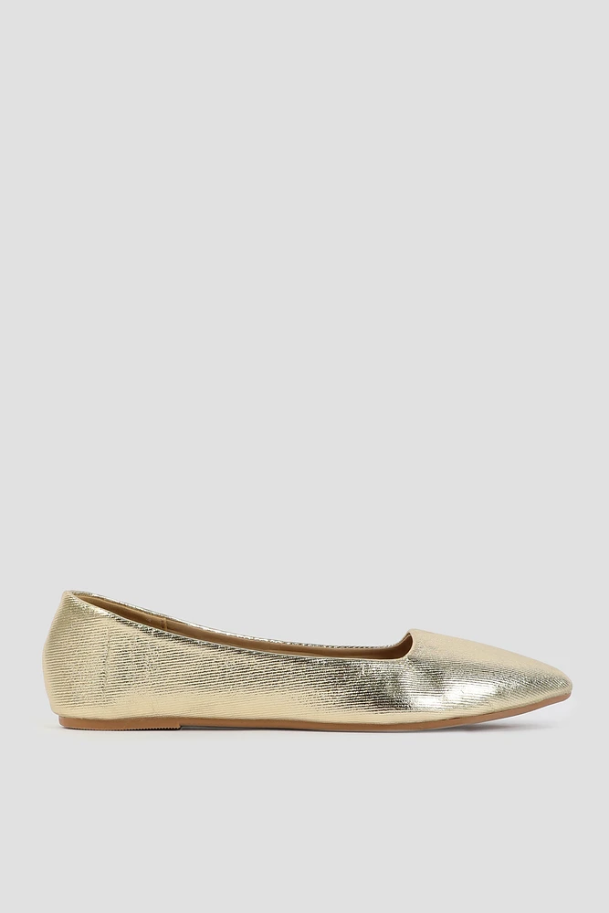 Ardene Classic Pointy Flats in Gold | Size | Faux Leather/Faux Suede