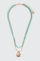 Ardene Tow-Row Seashell Necklace in Medium Green