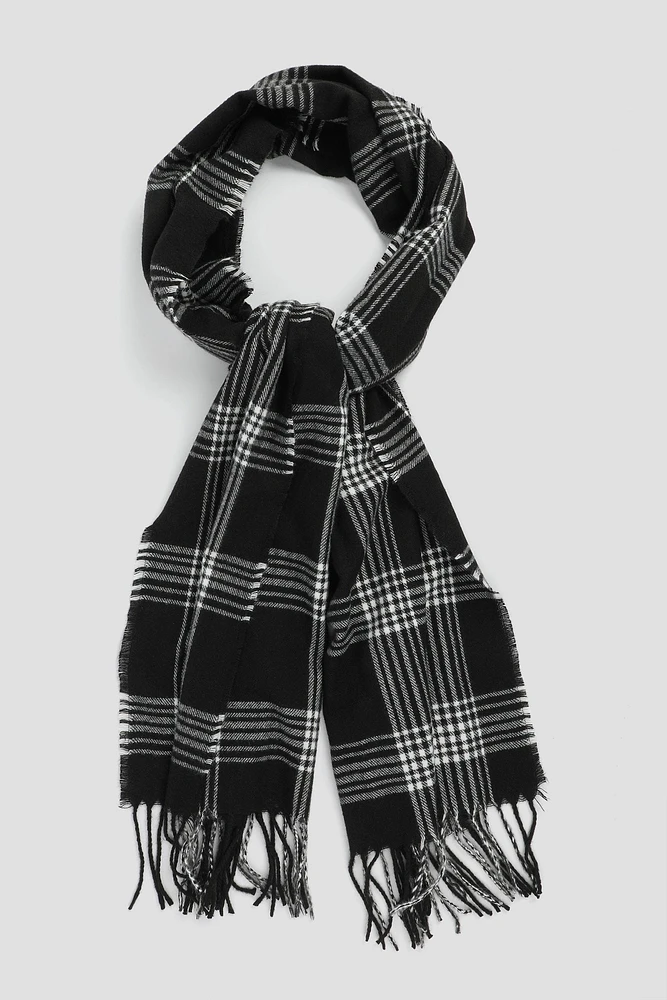 Ardene Super Soft Fringed Plaid Scarf in | Polyester