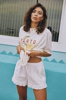 Ardene Ruffle Hem Eyelet Shorts in White | Size | 100% Cotton
