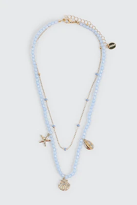 Ardene 2-Row Starfish & Seashell Necklace in Gold