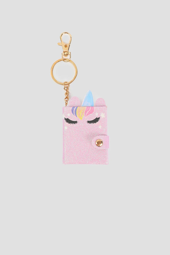 Ardene Kids Unicorn Notebook Keychain in Light Pink