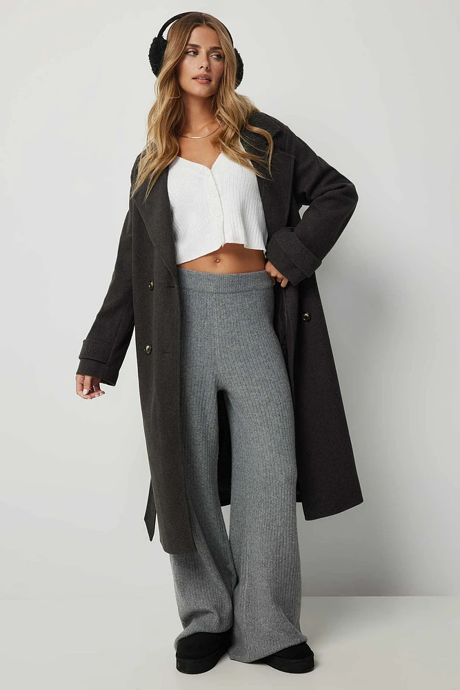 Ardene Flare Rib Knit Pants in Dark Grey | Size | Polyester/Spandex