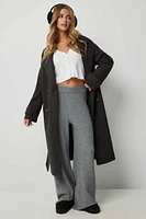 Ardene Flare Rib Knit Pants in Dark Grey | Size | Polyester/Spandex