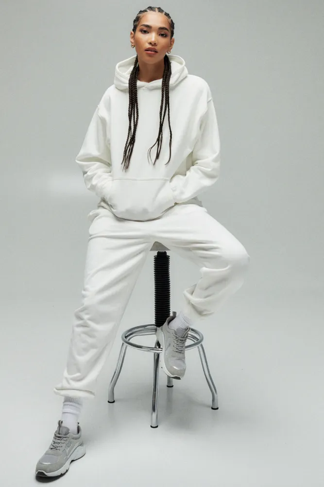 Ardene Solid Baggy Sweatpants in White | Size | Polyester/Cotton | Fleece-Lined | Eco-Conscious