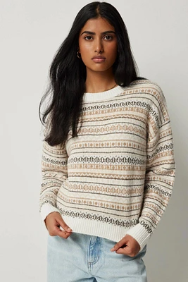 Ardene Short Super Soft Fair Isle Sweater in White | Size | Polyester/Spandex