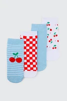 Ardene 4-Pack Cherry Ankle Socks in Red | Polyester/Spandex