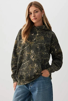 Ardene Printed Oversized Hoodie in Khaki | Size | Polyester/Cotton | Fleece-Lined | Eco-Conscious