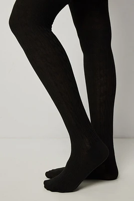 Ardene Cable Knit Tights in Black | Size | Nylon/Spandex