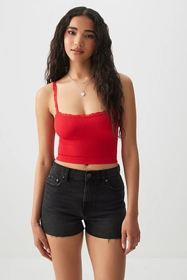 Ardene Basic Ultra Crop Lace Strap Tank Top in | Size | Nylon/Elastane | Eco-Conscious