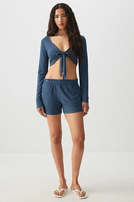 Ardene Pull On Soft Knit Shorts in Dark Blue | Size | Polyester/Viscose