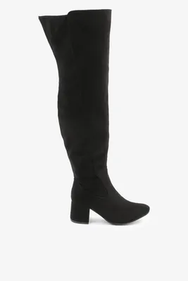 Ardene Faux Suede Over-the-Knee Heeled Boots in Black | Size | Faux Suede/Rubber