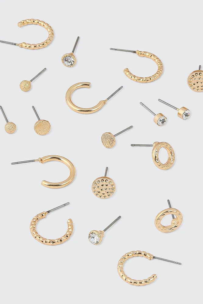 Ardene 9-Pack Hoop and Stud Earrings in Gold | Stainless Steel | Eco-Conscious