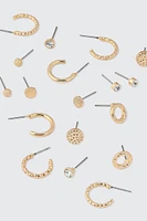 Ardene 9-Pack Hoop and Stud Earrings in Gold | Stainless Steel | Eco-Conscious