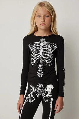 Ardene Kids Long Sleeve Skeleton T-Shirt in Black | Size | 100% Cotton