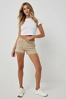 Ardene Low Rise Classic Twill Shorts in Beige | Size | Spandex/Cotton