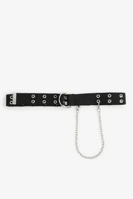 Ardene Eyelet Belt with Chain in Black | Size Large