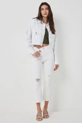 Ardene High Rise Kick Flare Jeans in White | Size | Cotton/Elastane