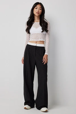 Ardene Boxer Waistband Wide Leg Pants in Black | Size | Polyester/Rayon/Spandex